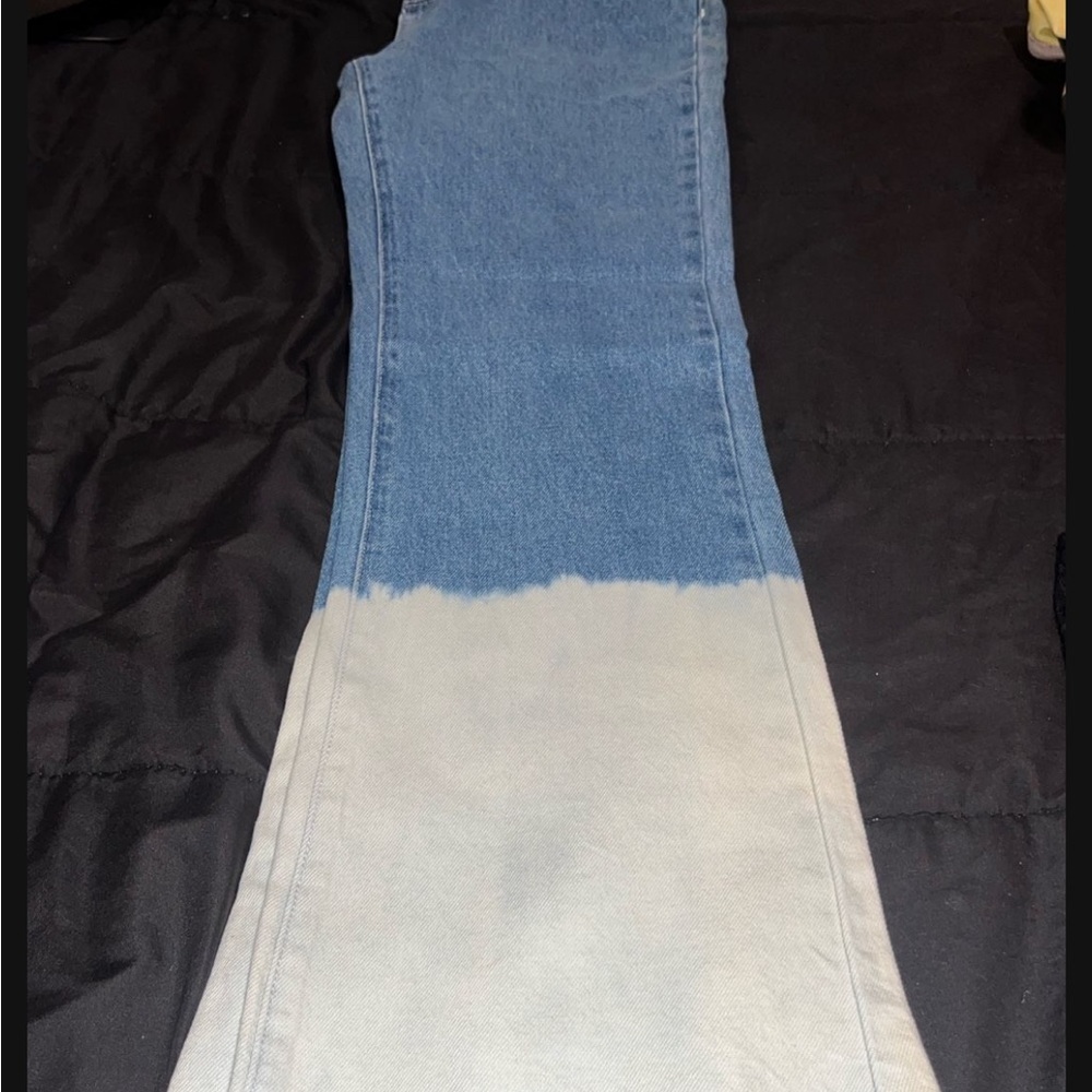 Princess Polly Blue and Cream Flare Jeans